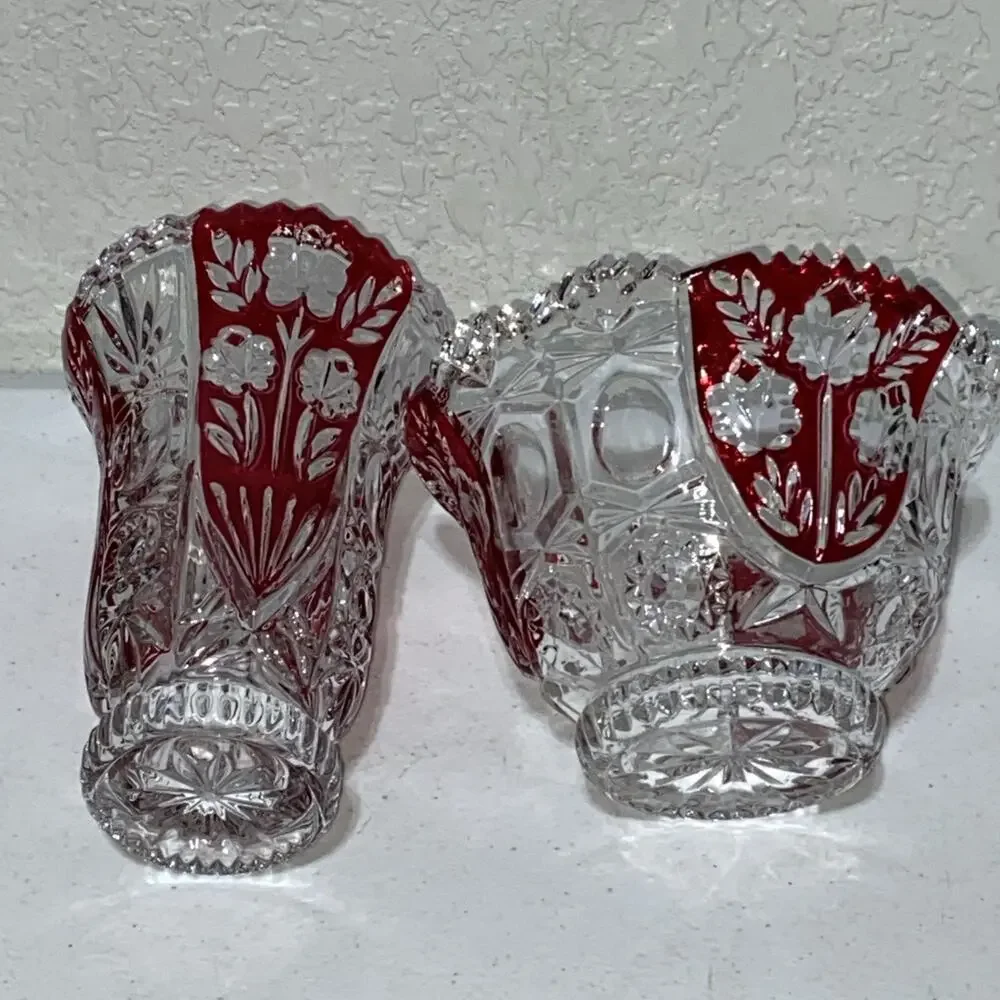 VTG Anna Hutte Bleikristall Germany Lead Crystal Floral Ruby Red Bowl Goblet Set